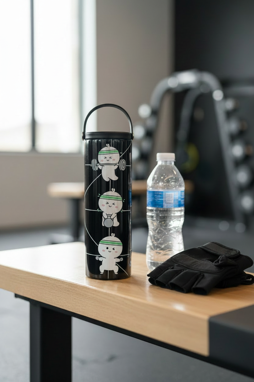 Custom Sublimation 20 oz Stainless Steel Tumbler - Gym Lifestyle Shot - AI Rendering Product Shot - Lil Pudge Print | Jadez World 
