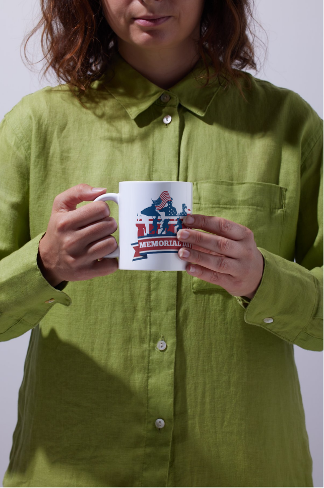 Custom Sublimation 12oz Ceramic Mug AI Rendering Product Shot - Memorial Day Flag 26 Print | Jadez_World