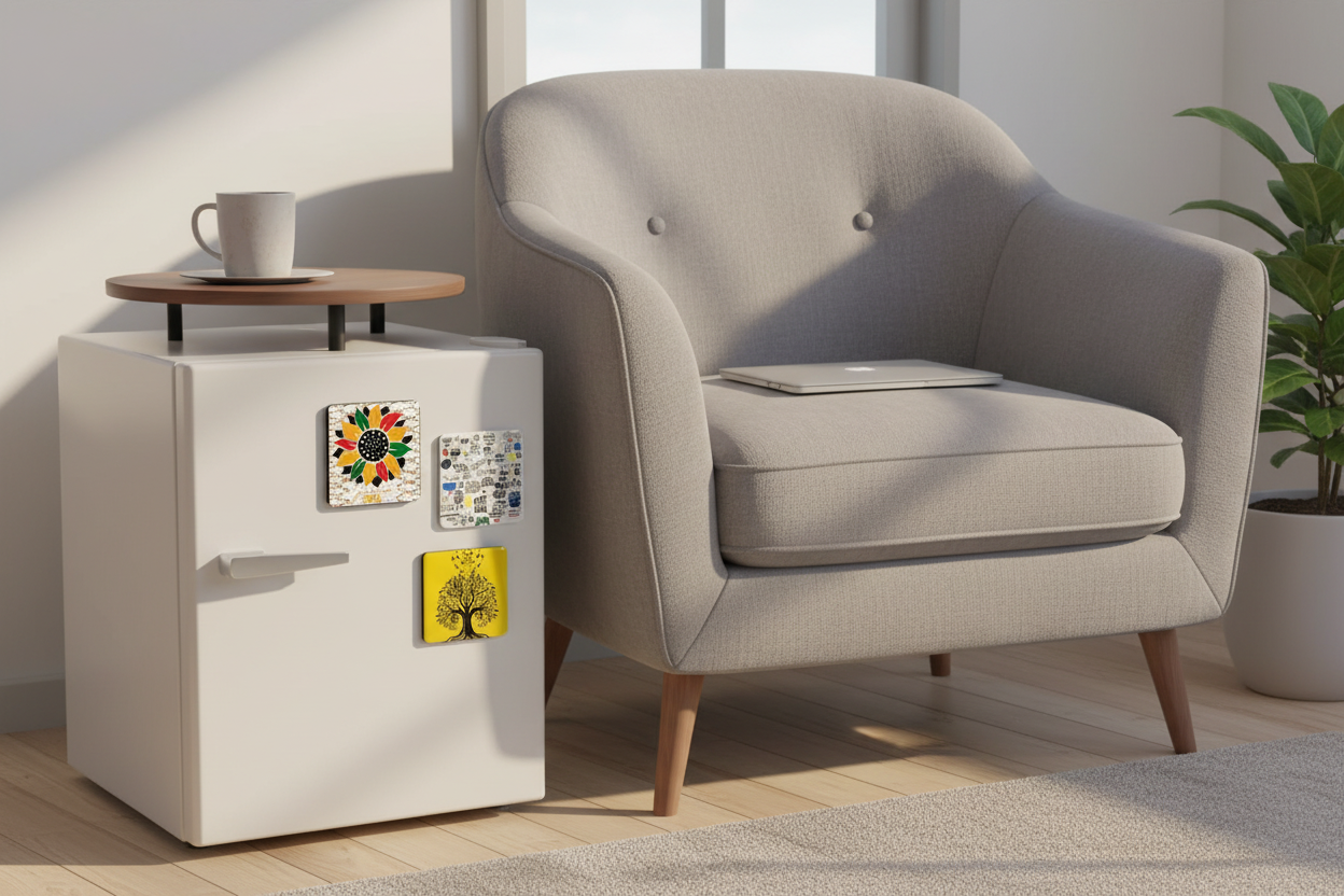 Custom Sublimation Magnet – Mini Fridge - AI Rendering Product Shot - Juneteenth White Doodle and Kismet Print | Jadez World