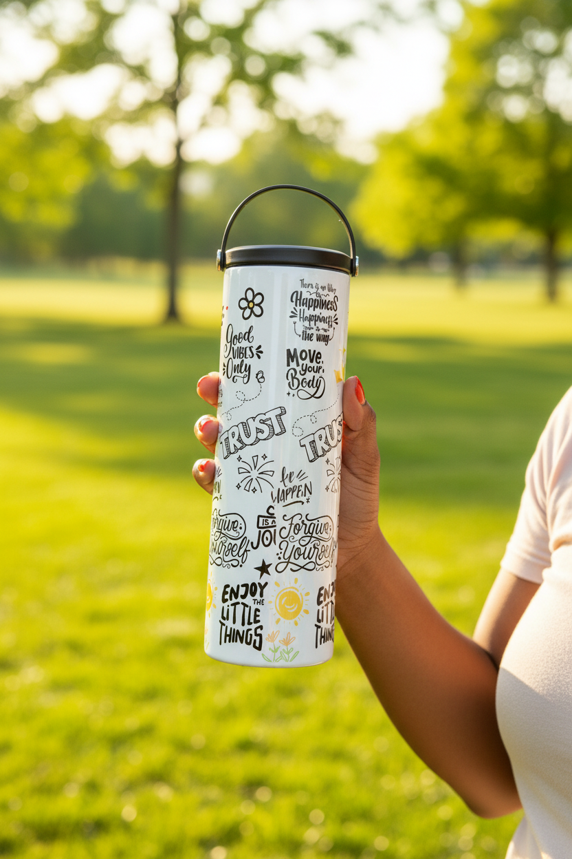 Custom Sublimation 20 oz Stainless Steel Tumbler – AI Rendering Product Shot - White Doodle Print | Jadez World