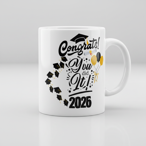 Custom Sublimation 12 oz Ceramic Mug - AI Rendering Product Shot -Congrats You Did It 2026 Grad Print | Jadez World 