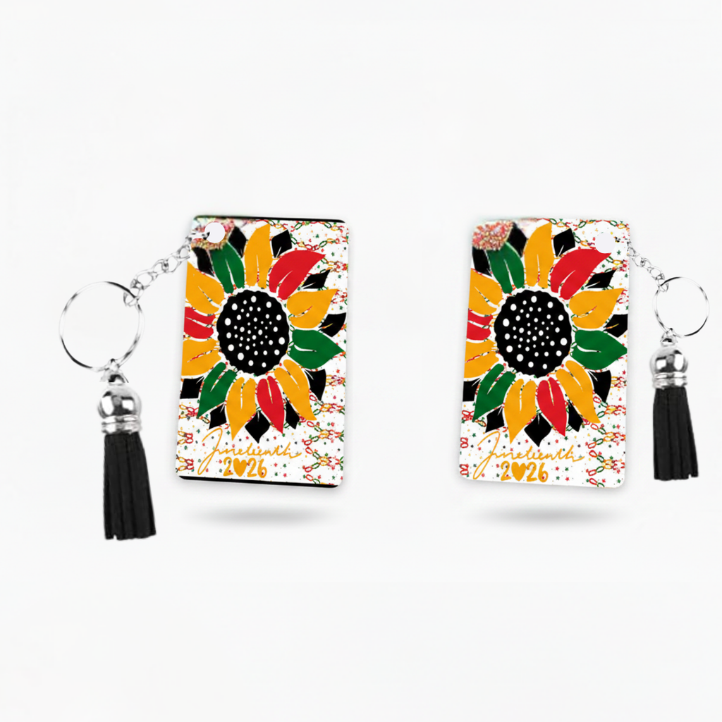 Custom Sublimation 2.3" x 1.5" Keychain  – AI Rendering  Product Shot - Juneteenth Print | Jadez World