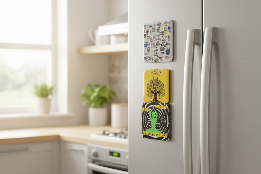 Custom Sublimation Magnet – Modern Kitchen Fridge - AI Rendering Product Shot - White Doodle  Kismet and Nah Imma Stay Print | Jadez World