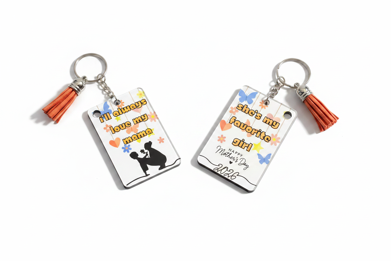 Custom Sublimation 2.3" x 1.5" Keychain  – AI Rendering Product Shot - Love My Mama Print | Jadez World
