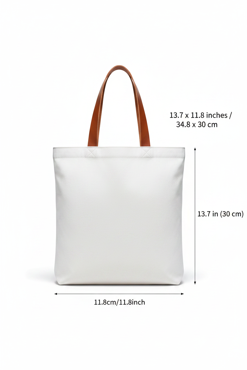 Custom Sublimation 13.7" x 11.8" Tote Bag  – AI Rendering Product Shot - Plain Tote Bag with Dimensions | Jadez World