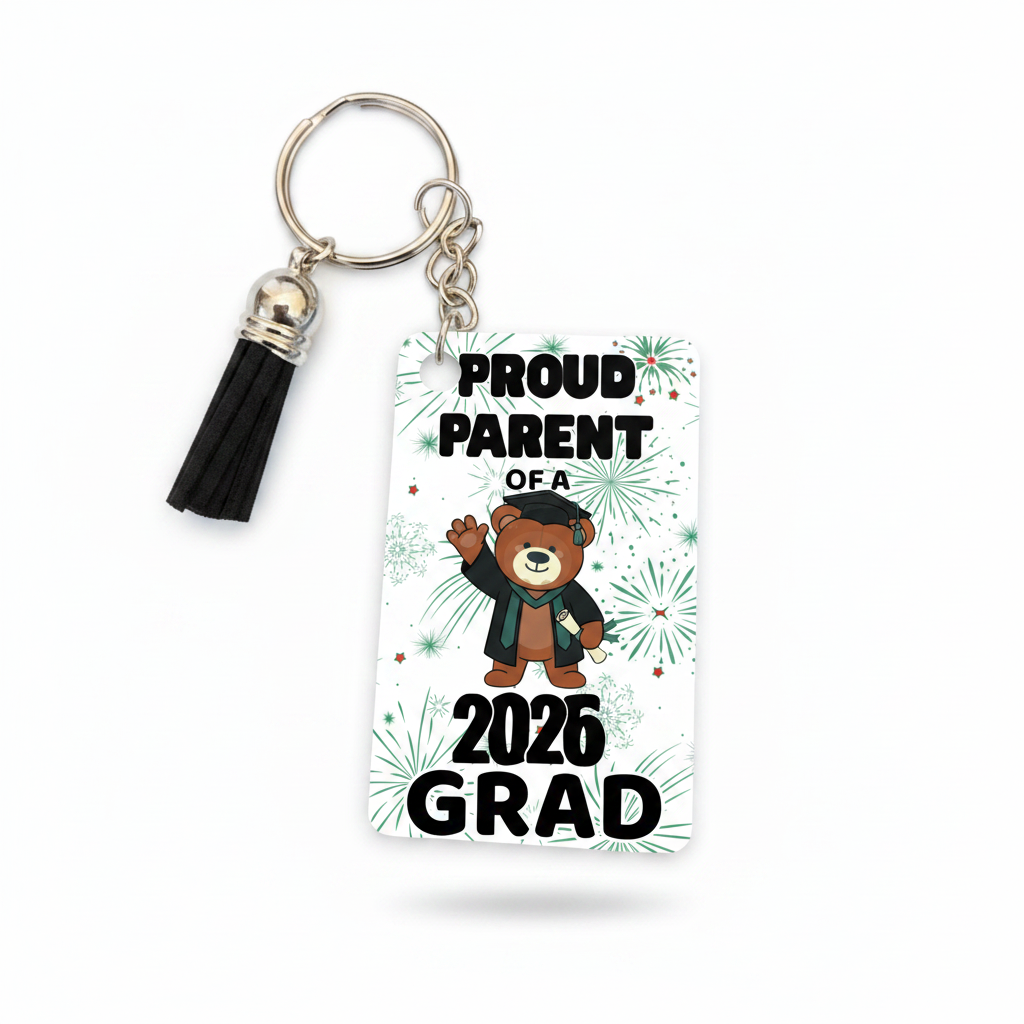 Custom Sublimation 2.3" x 1.5" Keychain  – AI Rendering Product Shot - Proud Parent 2026  Grad Print | Jadez World