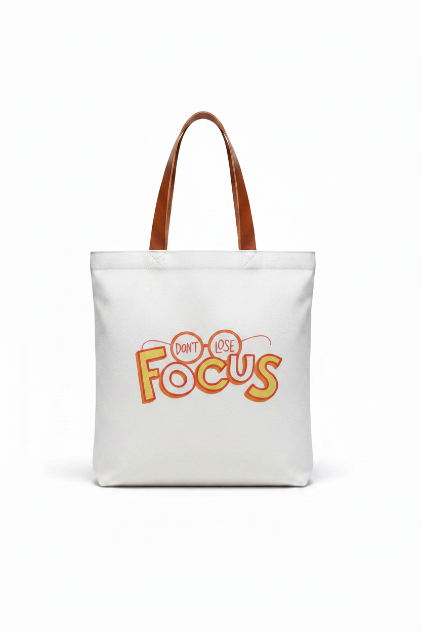 Custom Sublimation 13.7" x 11.8" Tote Bag  – AI Rendering Product Shot - White Dont Lose Focus Print | Jadez World 