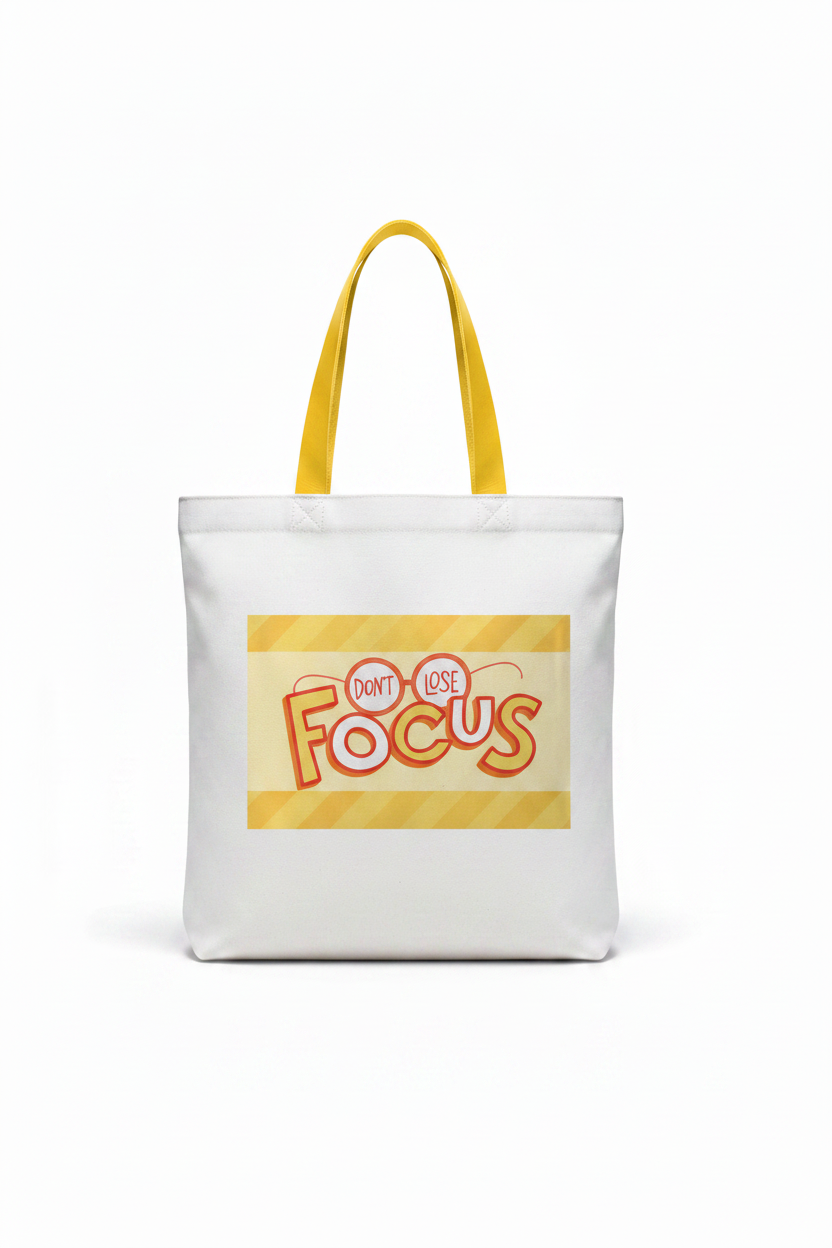 Custom Sublimation 13.7" x 11.8" Tote Bag  – AI Rendering Product Shot - Yellow Dont Lose Focus Print | Jadez World 