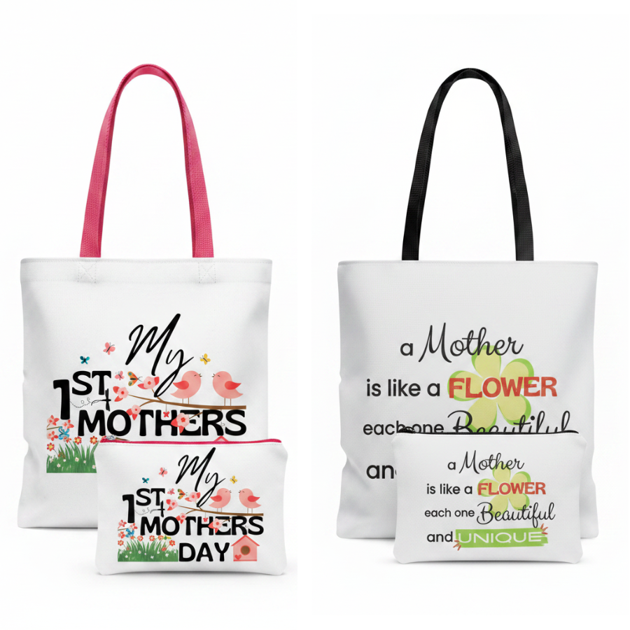 Custom Sublimation Tote Bag and Travel Pouch Bundle – AI Rendering Product Shot - My 1s Mothers Day and Mothers Garden Quote Print | Jadez World
